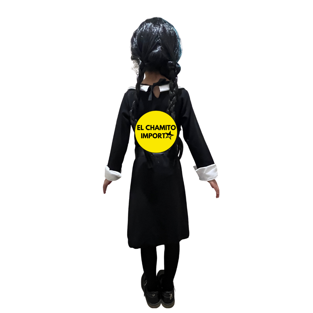 Vestido Merlina, Disfraz + Peluca Para Niña