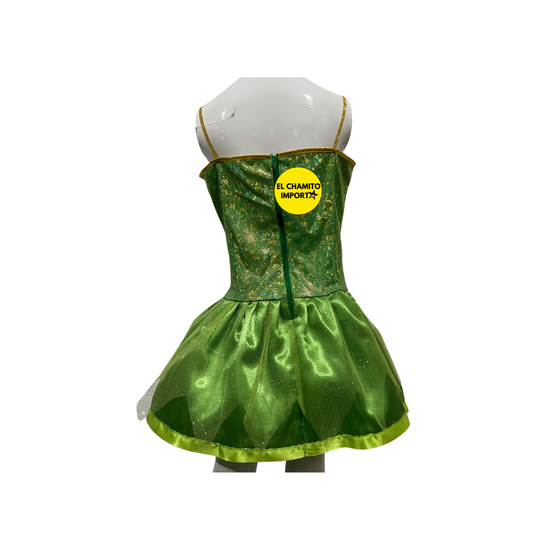 Disfraz Tinker Bell Niñas, Vestido Fiesta + Alas Verde 7-9
