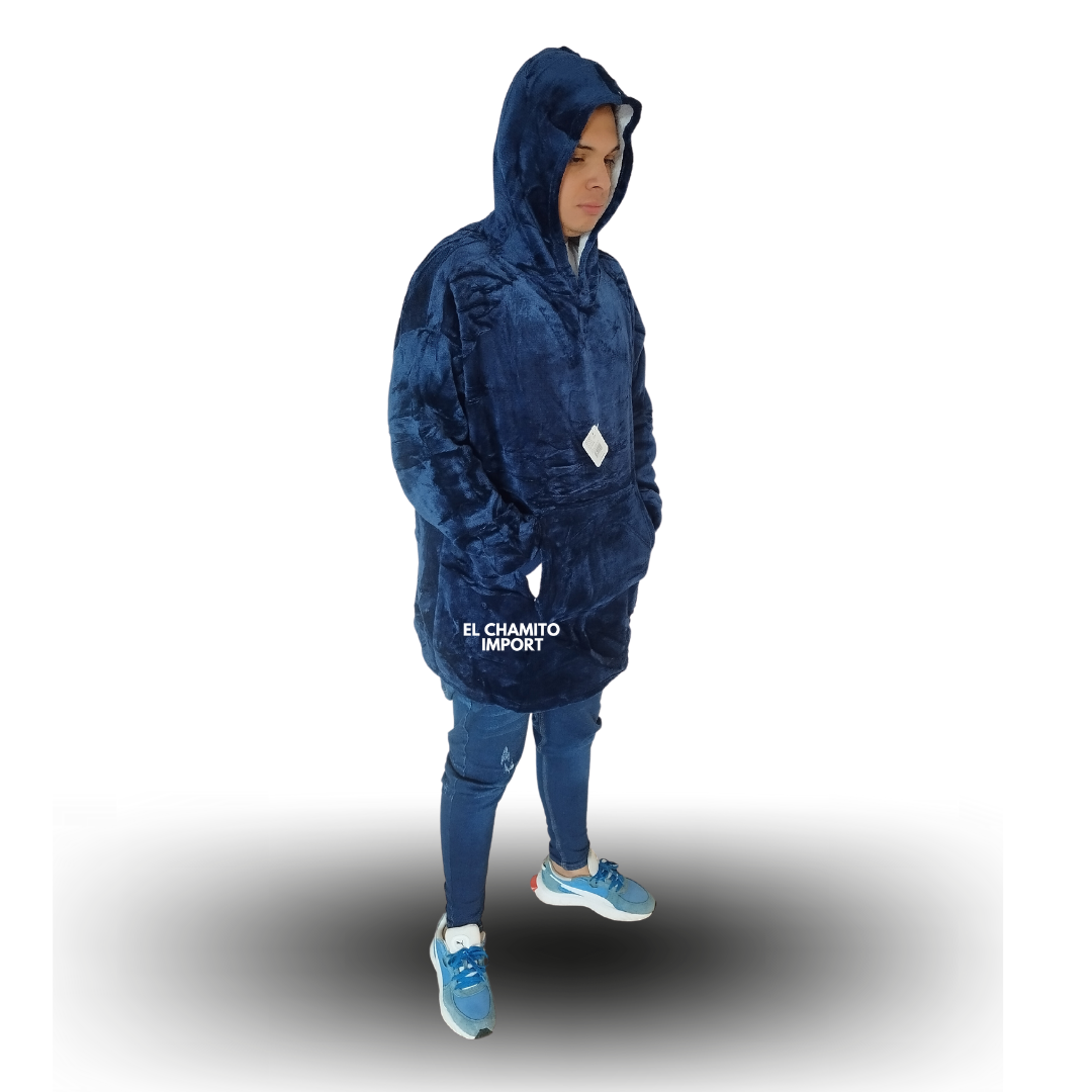Maxi Poleron Sherpa Bata Manta Capucha. Frazada Invierno