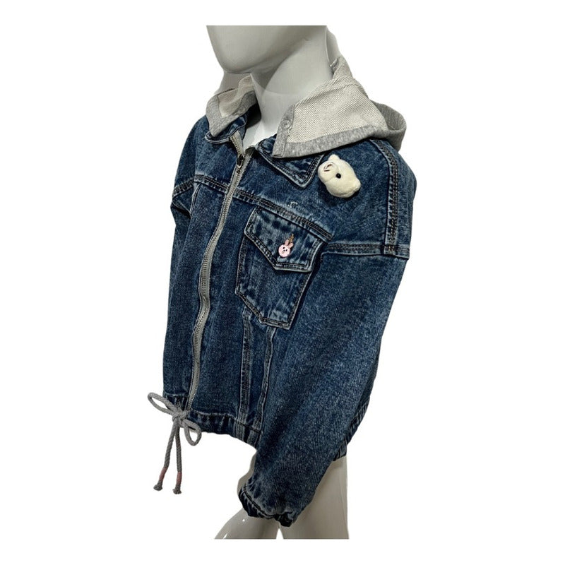 Chaqueta Mezclilla De Jean Con Capucha Desmontable Para Niña