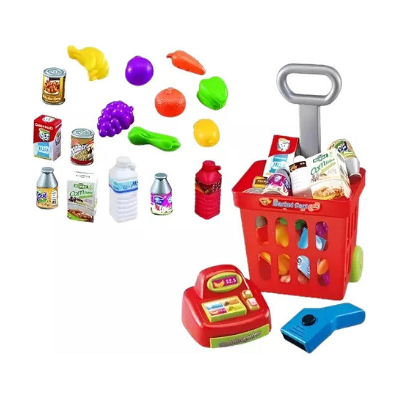 Carrito De Compras Con Caja Registradora Juguete Para Niños Rojo