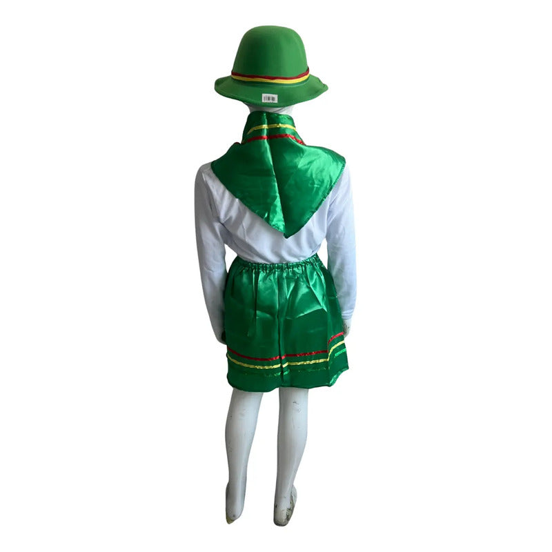 Traje Infantil Para Niña Nortino - Bailes Tipicos Verde Liso 7-9