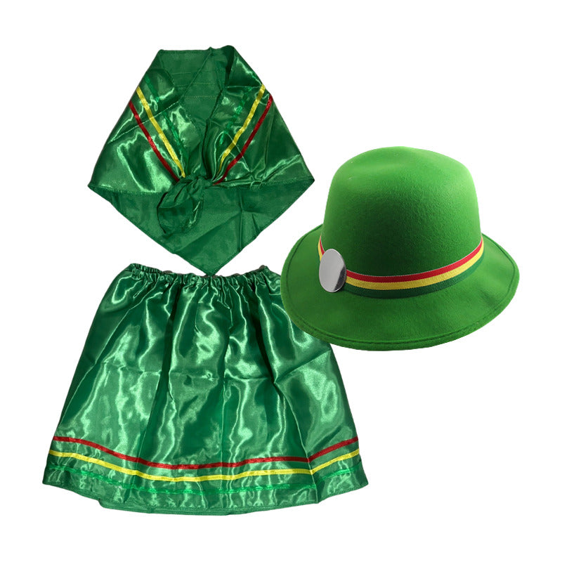Traje Nortino Baile Nortino 3pzs + Pompon Fiestas Patrias Verde Xl