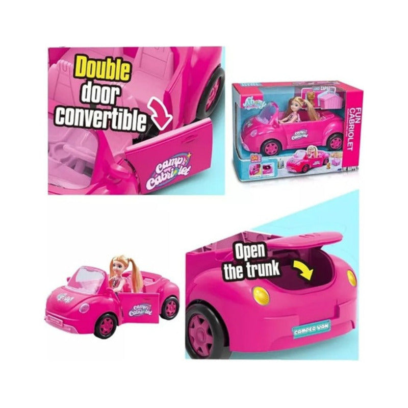 Juego Vehículo Muñeca Niña Viaje Divertido Color Rosa Fucsia