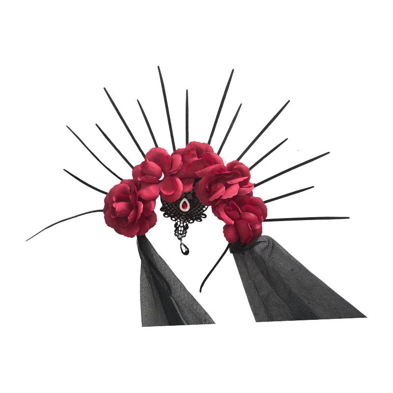 Cintillo Catrina Halloween Rosas Velo Y Dije Disfraz Cosplay