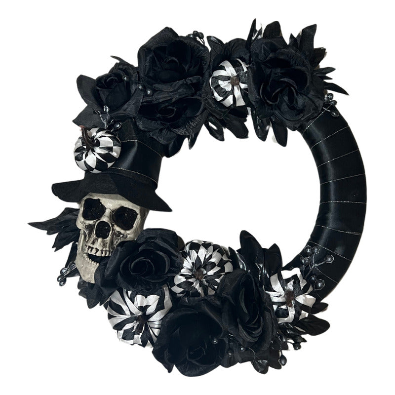 Decoración Corona Calavera Flores Halloween