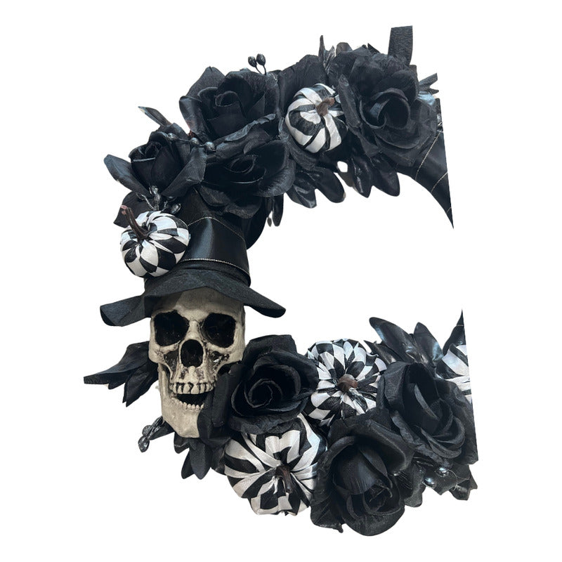 Decoración Corona Calavera Flores Halloween