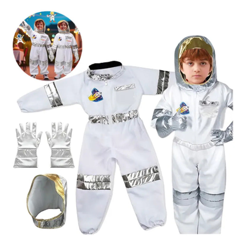 Disfraz De Astronauta Para Niños Con Casco Y Guantes Blanco 5-6