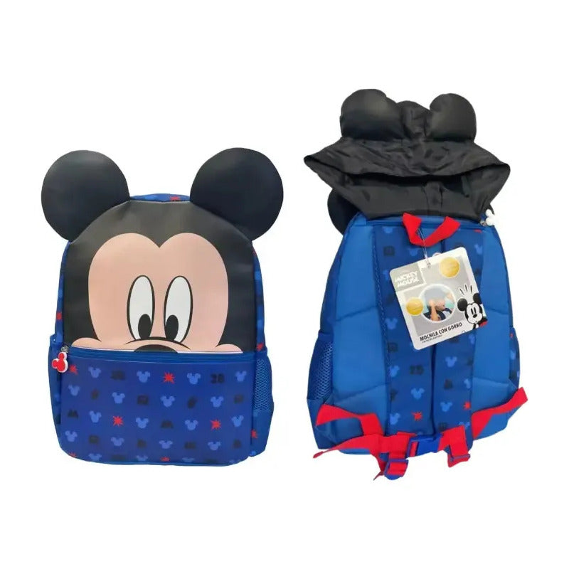Mochilas Disney Con Capucha 3d Para Niños Color Azul Diseño De La Tela Mickey