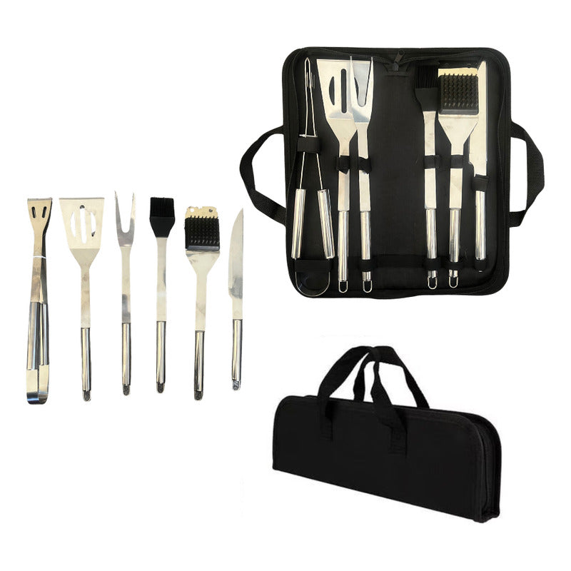 Set Parrillero 6 Piezas Acero Inoxidable Y Bolso Para Asado