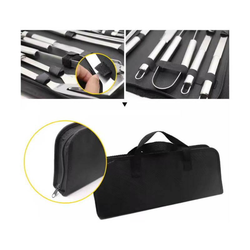 Set Parrillero 6 Piezas Acero Inoxidable Y Bolso Para Asado