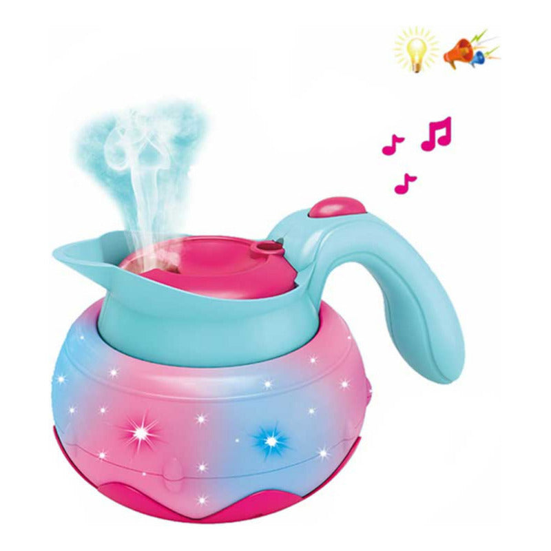 Cafetera Tetera De Juguete Con Luz Sonido Vapor Rosa-celeste