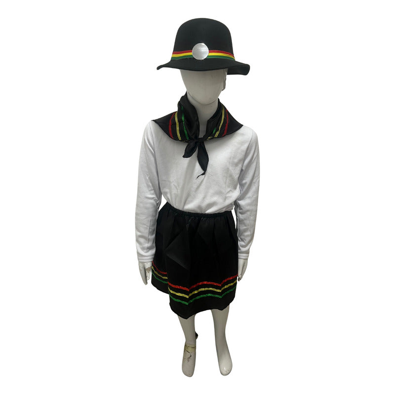 Traje Infantil Para Niña Nortino - Bailes Tipicos Negro Lisa 5-6