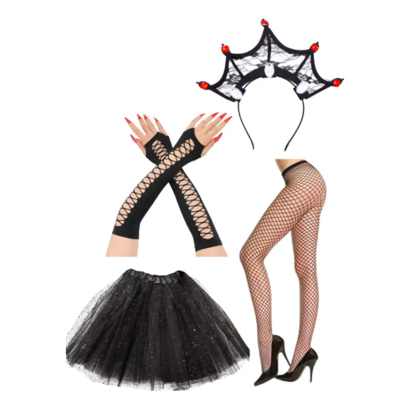 Set Disfraz De Reina Gótica Mujer Halloween Negro Standar