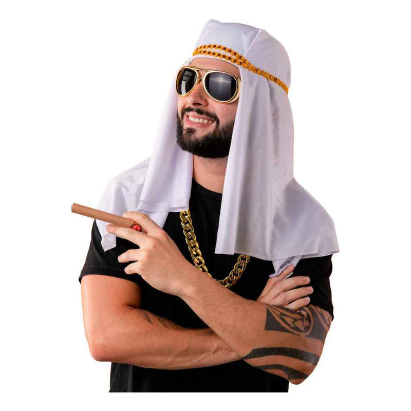 Gorro Jeque Arabe Accesorio Para Disfraz Blanco-dorado