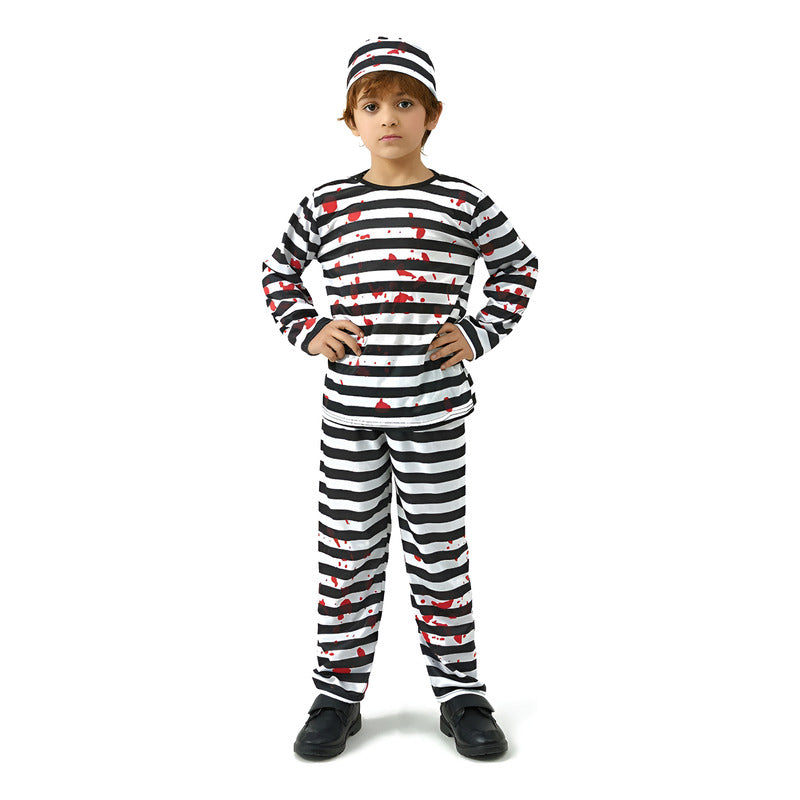 Disfraz Preso Sangriento Niño Cosplay Halloween Negro-blanco 3-4