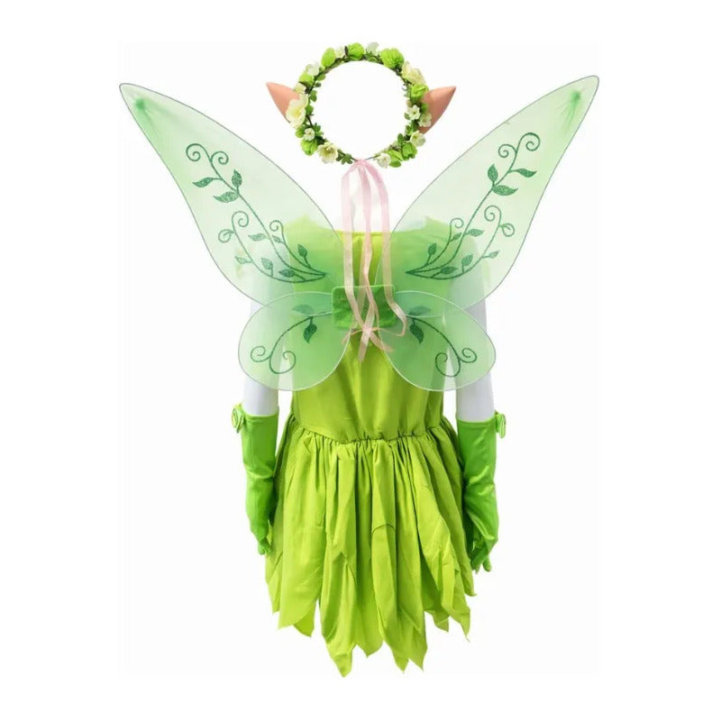 Disfraz Tinker Bell Niñas, Vestido Fiesta + Alas Verde 10-12