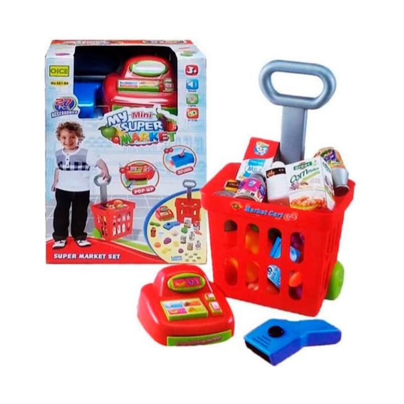 Carrito De Compras Con Caja Registradora Juguete Para Niños Rojo