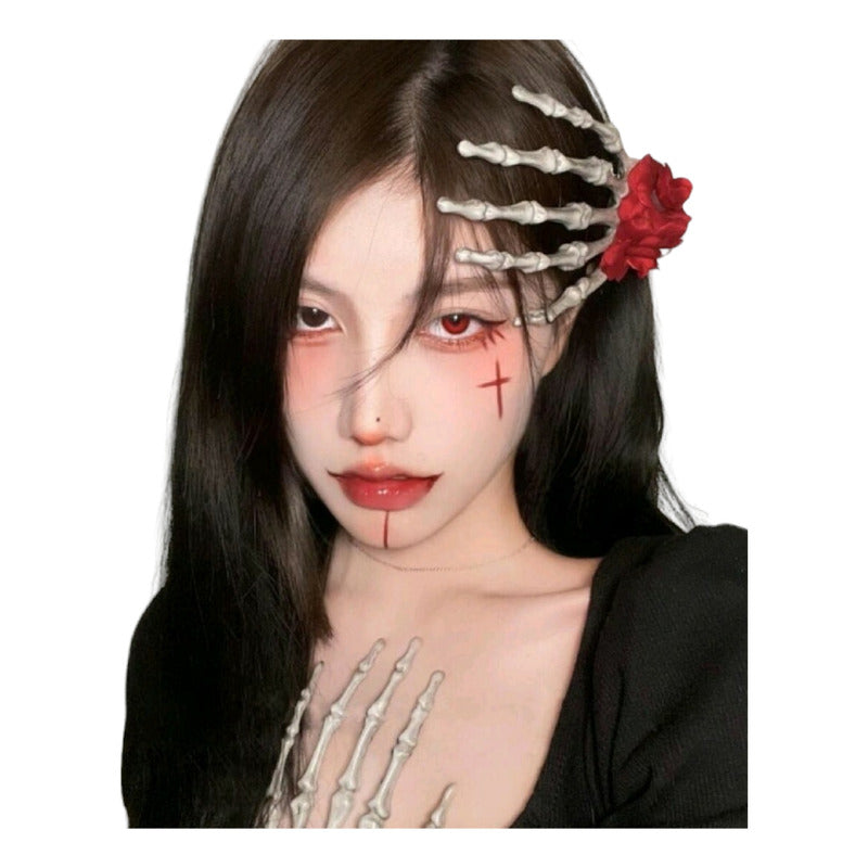 Pinches Cabello Halloween Mano Calavera Horquillas Cosplay Negro-rojo