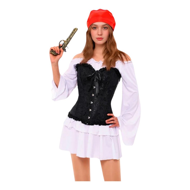 Disfraz De Pirata Sexy Mujer Negro-blanco