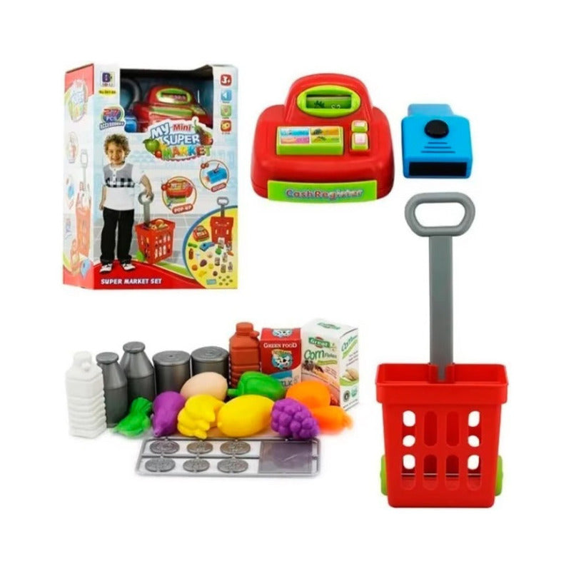 Carrito De Compras Con Caja Registradora Juguete Para Niños Rojo