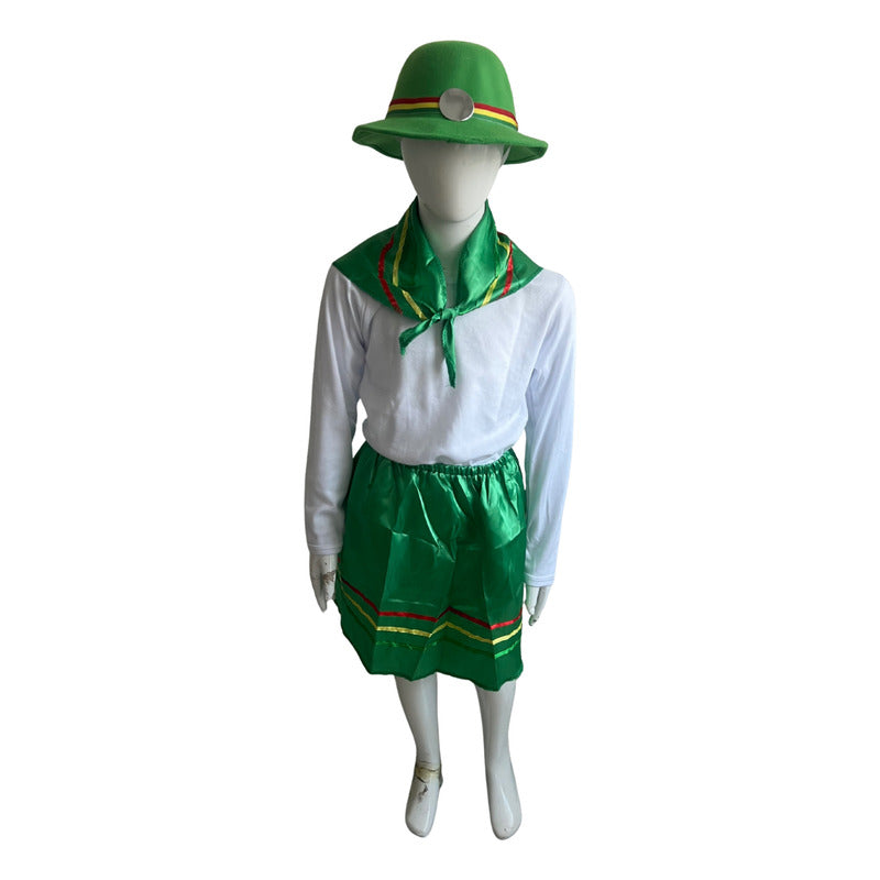 Traje Infantil Para Niña Nortino - Bailes Tipicos Verde Lisa 5-6