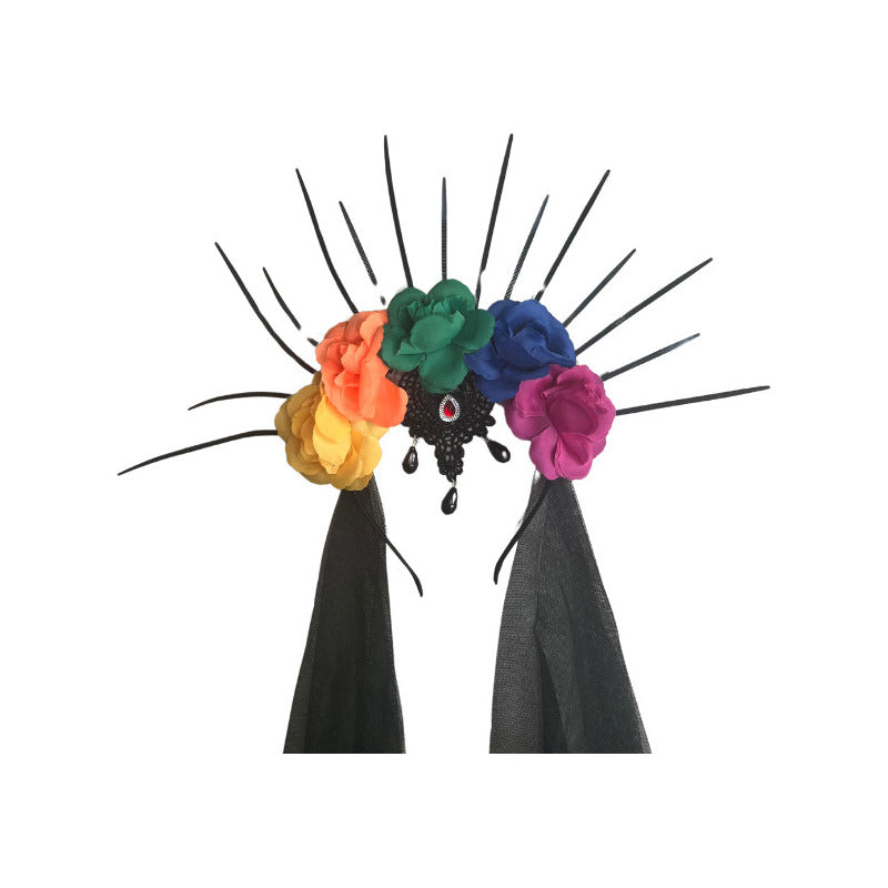 Cintillo Catrina Halloween Rosas Velo Y Dije Disfraz Cosplay