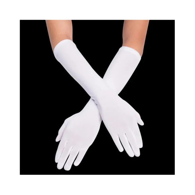 Guantes Largos Accesorio Cosplay Disfraz Halloween 34cm Blanco