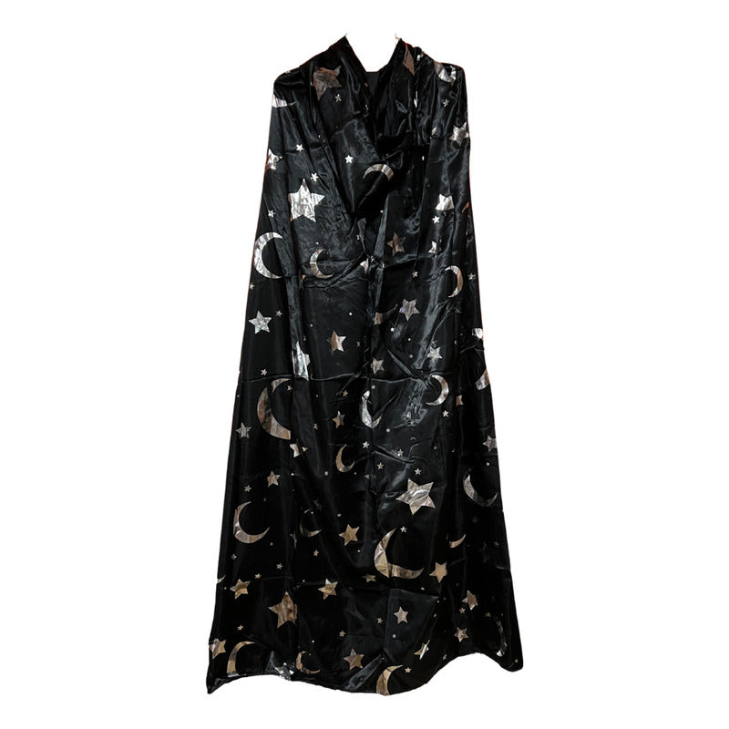 Set. Disfraz Mago Capa Estrellas,gorro,humita,varita Adulto Negro Standar