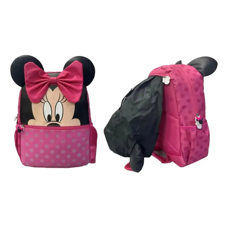 Mochilas Disney Con Capucha 3d Para Niños Color Fucsia Diseño De La Tela Minnie Mouse