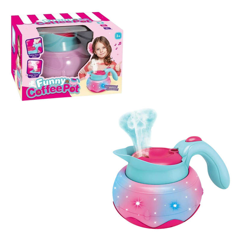 Cafetera Tetera De Juguete Con Luz Sonido Vapor Rosa-celeste