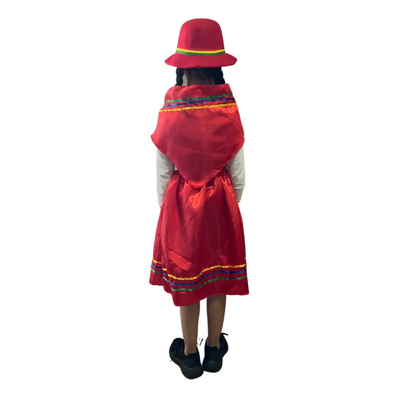 Traje Infantil Para Niña Nortino - Bailes Tipicos Rojo Liso 7-9