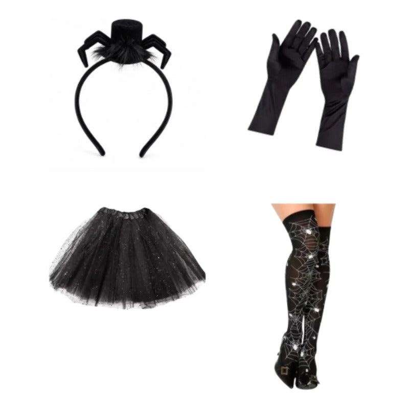 Set Disfraz De Araña Mujer Halloween Negro Standar