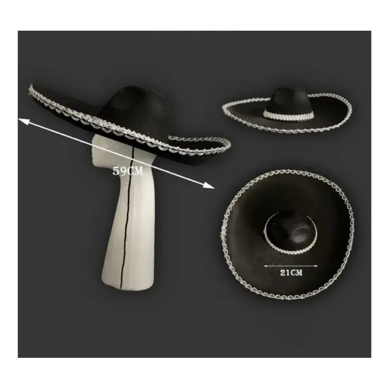 Sombrero Disfraz Mariachi Mexicano Charro Adulto Negro-plateado