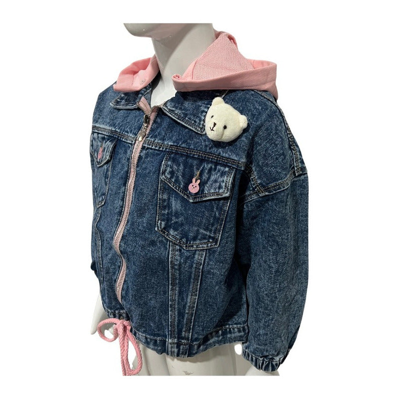 Chaqueta Mezclilla De Jean Con Capucha Desmontable Para Niña