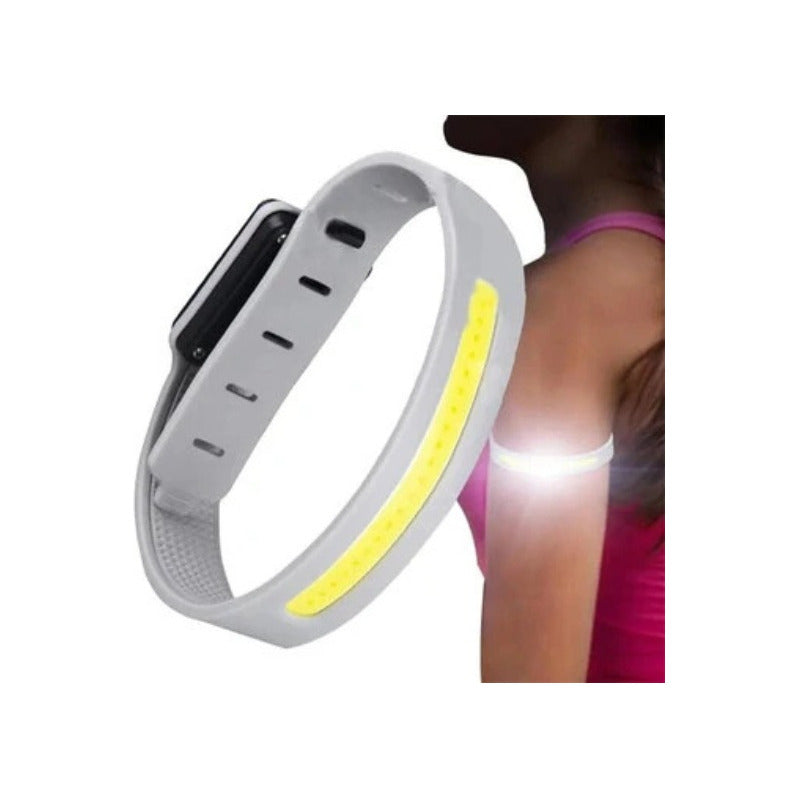 Brazalete De Luz Led Seguridad Luz Blanca - Roja 3 Modos Gris