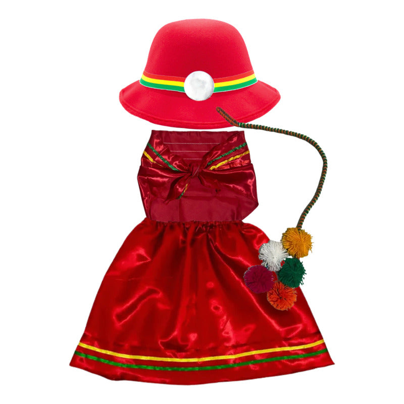 Traje Nortino Baile Nortino 3pzs + Pompon Fiestas Patrias Rojo S