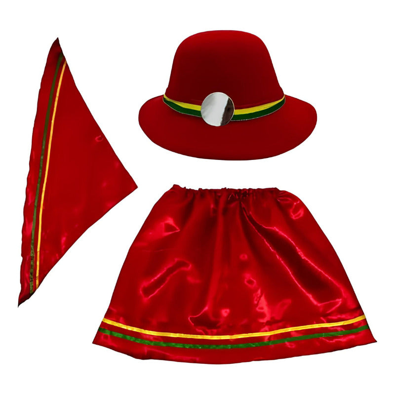 Traje Nortino Baile Nortino 3pzs + Pompon Fiestas Patrias Rojo S
