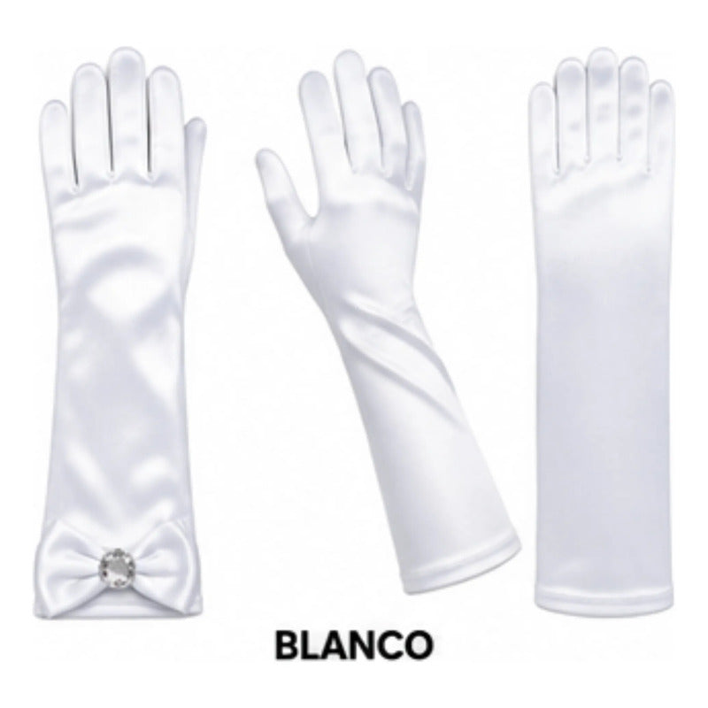 Guantes Princesa Lazo 30cm Niñas Para Cosplay Blanco