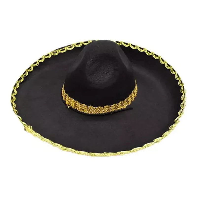 Sombrero Disfraz Mariachi Mexicano Charro Adulto Negro-dorado
