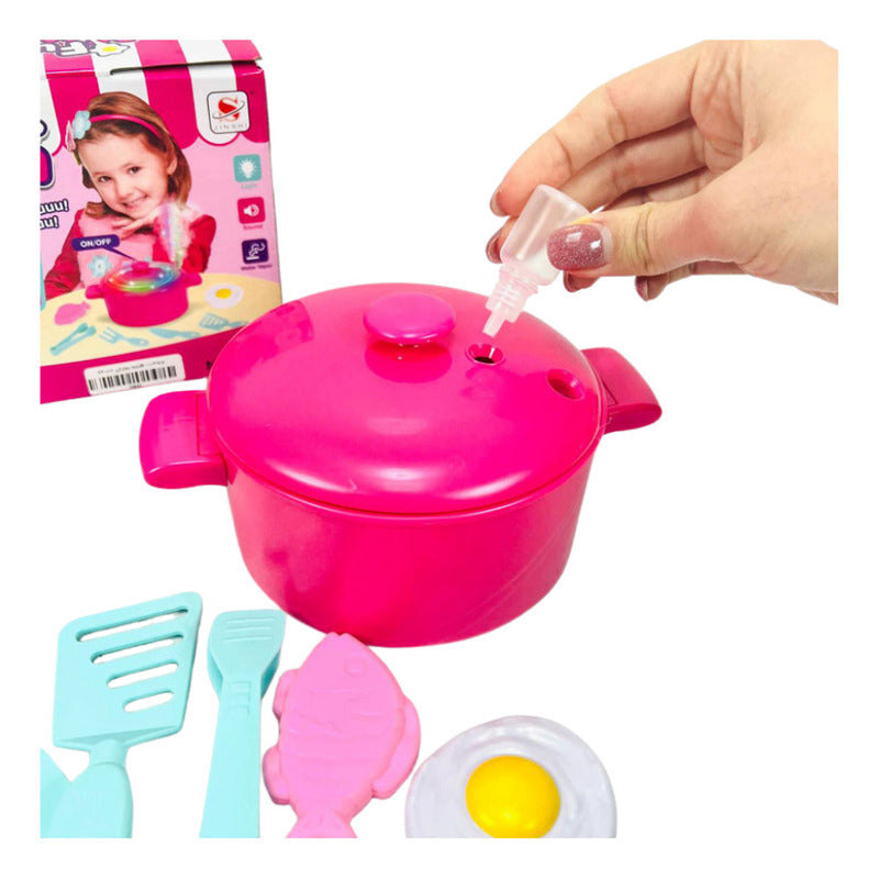 Olla De Juguete Con Luz Sonido Vapor Fucsia