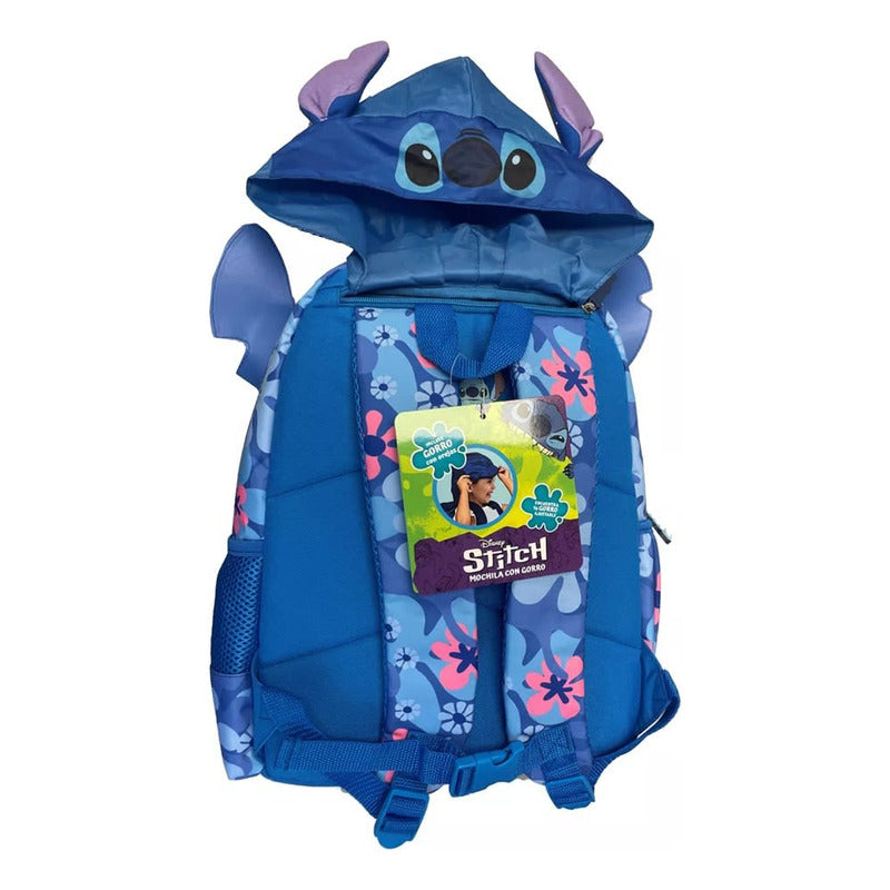 Mochila Stitch Disney Con Capucha 3d Para Niños Color Celeste