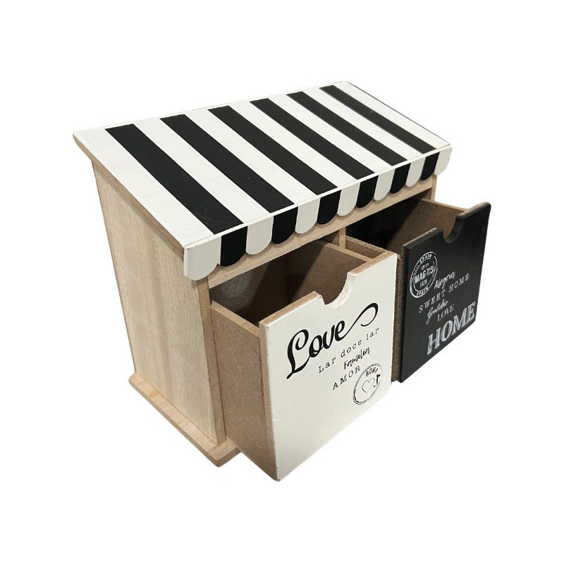 Caja De Madera Organizadora De Te/ Cafe Diseño Tienda Blanco-negro