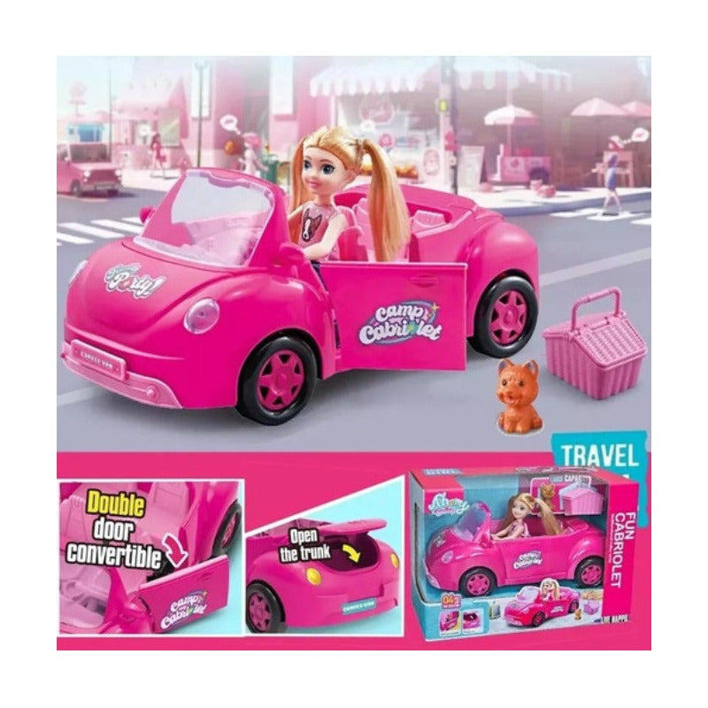 Juego Vehículo Muñeca Niña Viaje Divertido Color Rosa Fucsia