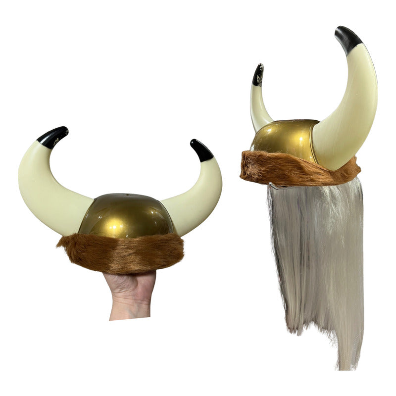 Gorro Sombrero Vikingo Con Peluca Accesorio Cosplay Dorado-cafe Standar Lisa