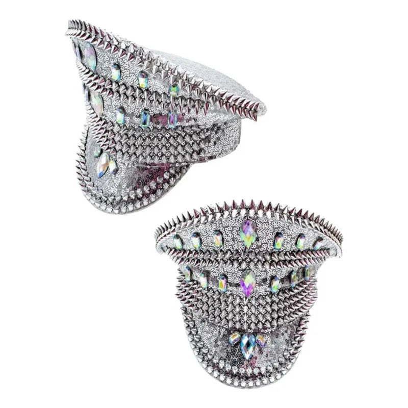 Gorro Capitana Brillos Glitter Fiestas Plateado