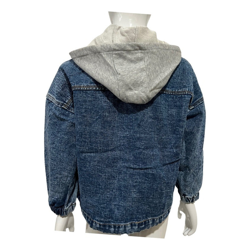 Chaqueta Mezclilla De Jean Con Capucha Desmontable Para Niña