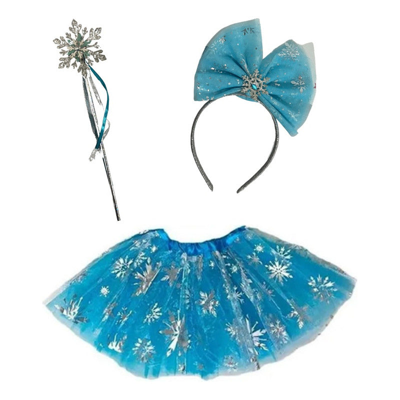 Set Disfraz Frozen Elsa 3 Pza Con Tutu Celeste