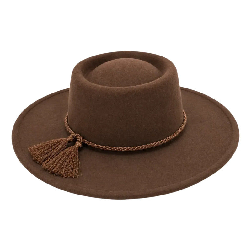 Sombrero Huaso Elegante Fiestas Patrias Hombre Marrón 58cm Lisa