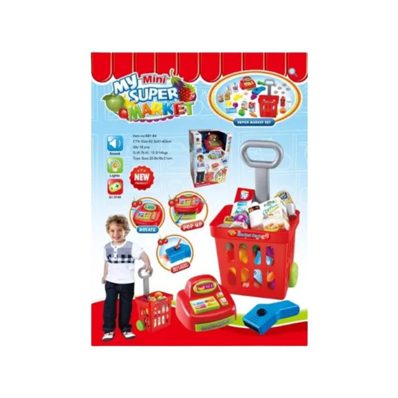 Carrito De Compras Con Caja Registradora Juguete Para Niños Rojo